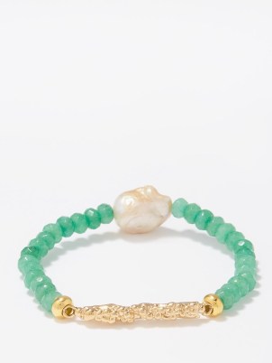 BY ALONA Elia jade, pearl & 18kt gold-plated bracelet – women’s green beaded bracelets – womens summer jewellery – matchesfashion
