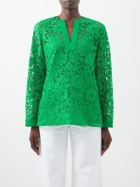 VALENTINO Guipure-lace top in green – semi sheer floral tops – designer fashion – matchesfashion