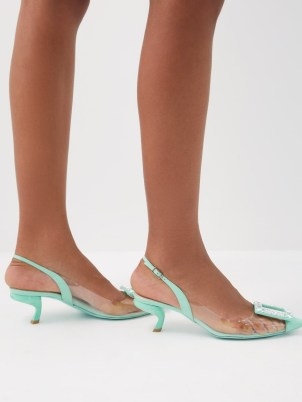 ROGER VIVIER Virgule 45 PVC and leather pumps in mint green – clear panel slingback kitten heels – transparent slingbacks with crystal embellished buckle – matchesfashion - flipped