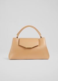 L.K. Bennett Harbour Camel Leather Trapeze Tote Bag | chic neutral top hand bags | luxe light brown handbags