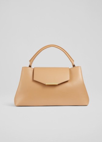 L.K. Bennett Harbour Camel Leather Trapeze Tote Bag | chic neutral top hand bags | luxe light brown handbags