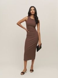 Reformation Hays Knit Two Piece in Cafe ~ chic brown fashion sets ~ cropped tank and fitted midi skirt ~ women’s wardrobe essentials ~ womens dress up or down clothing co-ords