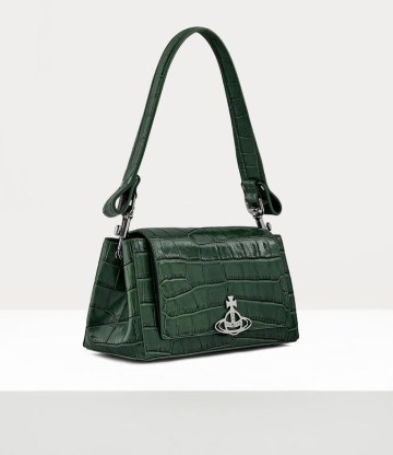Vivienne Westwood HAZEL MEDIUM HANDBAG GREEN / croc embossed leather handbags / crocodile effect shoulder bags