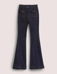 Boden High Waist Flare Trousers Indigo | women’s dark blue front pocket flared jeans | womens 70 retro style denim flares