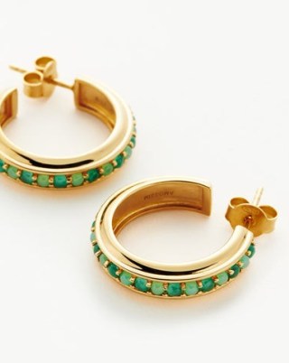 MISSOMA Hot Rox Gemstone Medium Hoop Earrings 18ct Gold Plated Vermeil, Green Onyx & Chalcedony | coloured stone hoops - flipped
