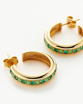 MISSOMA Hot Rox Gemstone Medium Hoop Earrings 18ct Gold Plated Vermeil, Green Onyx & Chalcedony | coloured stone hoops