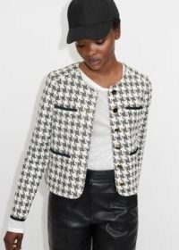 ME and EM Houndstooth Jacquard Ponte Jacket in Black/Cream / women’s boxy dogtooth check jackets
