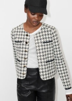 ME and EM Houndstooth Jacquard Ponte Jacket in Black/Cream / women’s boxy dogtooth check jackets - flipped