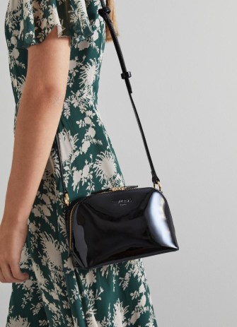 L.K. Bennett Hudson Black Patent Leather Cross-Body Bag | glossy crossbody | shiny handbags | high shine shoulder bags - flipped