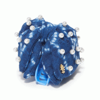 Lele Sadoughi INDIGO SIMONE PEARL KNOTTED CLIP | blue cotton embellished claw hair clips