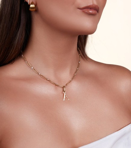 Abbott Lyon Initial Crystal Paperclip Chain Necklace | gold plated necklaces with initials | luxe style jewellery - flipped