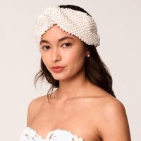 Lele Sadoughi IVORY ALL OVER PEARL HEAD WRAP | glamorous luxe style hair accessories | crossover top knot wraps with faux pearls