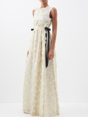 ERDEM Adele sequinned 3D-flower silk-organza gown in ivory | sleeveless floral side tie gowns | luxe occasion fashion | feminine luxury maxi dresses | romantic sequin covered event clothes | romance inspired evening wear | MATCHESFASHION - flipped