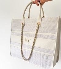 Abbott Lyon Ivory Waffle Resort Bag | personalised initial tote bags | initial embellished handbags
