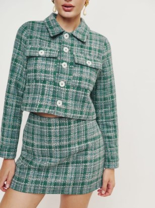 Reformation Jennie Skirt in Green Tweed ~ checked micro mini skirts ~ autumn fashion - flipped