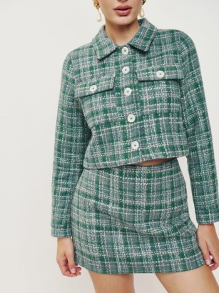 Reformation Jennie Skirt in Green Tweed ~ checked micro mini skirts ~ autumn fashion