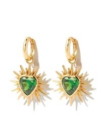 Kamushki 18kt yellow gold Flaming Heart quartz earrings | green stone hearts | spiked pendant drops