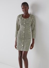 L.K. BENNETT Keeler Black and Cream Gingham Tweed Dress ~ checked dresses ~ women’s chic monochrome check print clothes