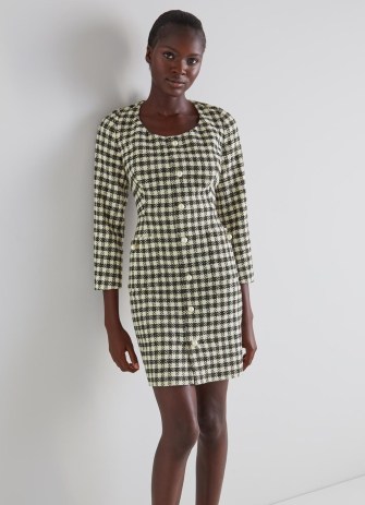 L.K. BENNETT Keeler Black and Cream Gingham Tweed Dress ~ checked dresses ~ women’s chic monochrome check print clothes - flipped