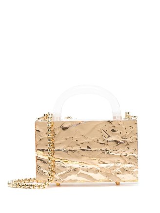 L’AFSHAR Leon Crushed Ice gold clutch bag | small luxe evening box bags | semi transparent acrylic occasion handbags | glamorous party accessories | FARFETCH - flipped