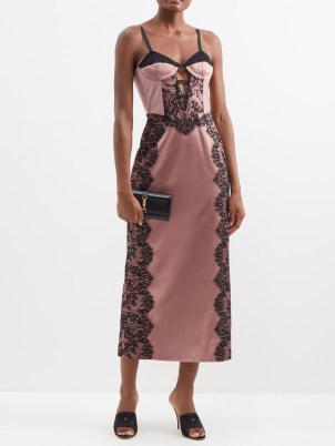 GUCCI Lace-trimmed duchesse-silk dress in pink ~ sleeveless bust cup cut out detail occasion dresses ~ luxe designer event fashion - flipped