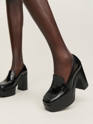 Reformation Lolita Platform Loafer in black / chunky square toe loafers / block heel platforms / retro shoes - flipped