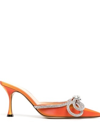 MACH & MACH 90mm crystal-embellished mules in orange / pointed toe mule sandals with crystals / glamorous evening heels / event glamour - flipped
