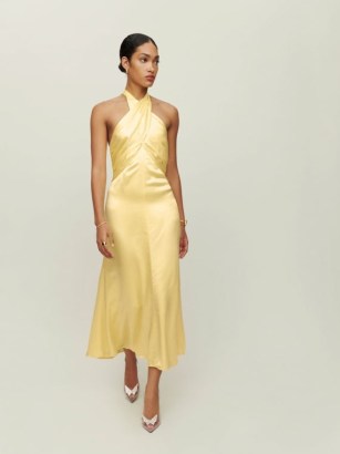 Reformation Maddison Silk Dress in Zest ~ yellow luxe halterneck occasion dresses ~ alternative wedding clothes ~ sophisticated event wear