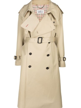 Maison Margiela belted-waistband trench coat in light beige | women’s designer autumn coats | FARFETCH | womens classic outerwear - flipped