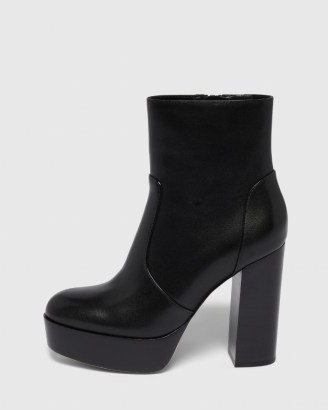 PAIGE Maren Boot Black Leather | chunky block heel platform boots | women’s retro style footwear | autumn platforms - flipped