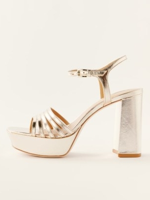 Reformation Molly Platform Sandal in Gold | 70s inspired metallic platforms | retro shoes | 1970s vintage style high block heel sandals