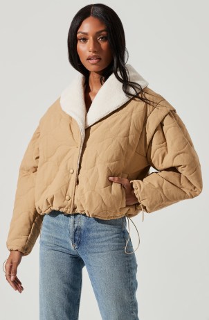 ASTR THE LABEL NADINE QUILTED FAUX SHEARLING JACKET / women’s stylish faux fur collar jackets