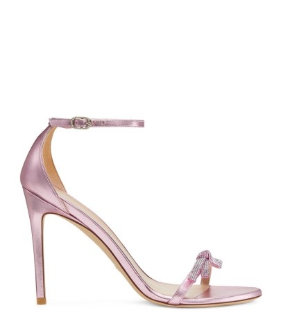 NUDIST SW BOW 100 SANDAL METALLIC COTTON CANDY ~ pink barely there ankle strap sandals ~ Stuart Weitzman stiletto heels - flipped