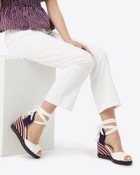 Draper James Ophelia Espadrilles in Red, White, and Blue ~ nautical style espadrille wedges ~ ankle wrap wedged heels ~ summer wedge heel sandals