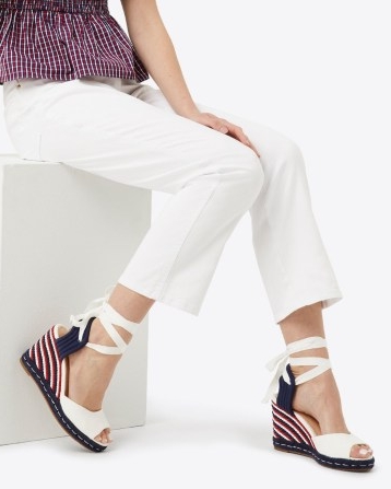 Draper James Ophelia Espadrilles in Red, White, and Blue ~ nautical style espadrille wedges ~ ankle wrap wedged heels ~ summer wedge heel sandals