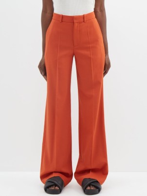JOSEPH Morrissey wool-blend wide-leg suit trousers in orange / women’s tailored pressed crease pants - flipped