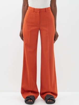 JOSEPH Morrissey wool-blend wide-leg suit trousers in orange / women’s tailored pressed crease pants