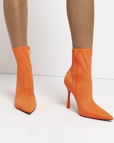 River Island ORANGE SATIN HEELED ANKLE BOOTS | bright retro style footwear - flipped