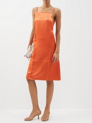 LOEWE Square-neck satin camisole dress in orange ~ luxe A-line slip dresses ~ square neck - flipped
