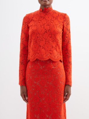 GIAMBATTISTA VALLI Wool-blend macramé-lace top in orange / floral long sleeve high neck scalloped edge tops / MATCHESFASHION - flipped