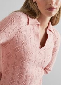 L.K. Bennett Orla Pink Bubble Knit Lace Collar Jumper | women’s collared jumpers | textured vintage look jumpers