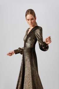 jane OSCAR GOWN ~ luxe metallic velvet striped occasion midi dresses ~ sophisticated glamour