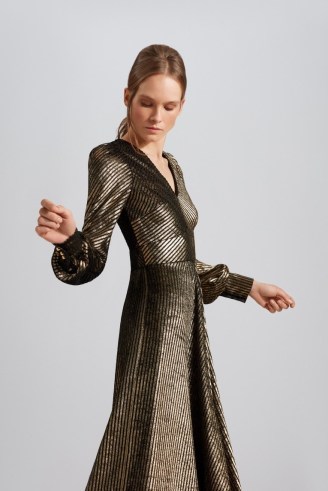 jane OSCAR GOWN ~ luxe metallic velvet striped occasion midi dresses ~ sophisticated glamour - flipped