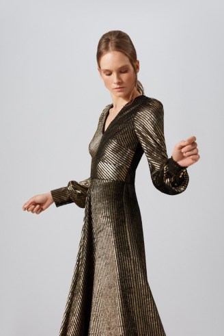 jane OSCAR GOWN ~ luxe metallic velvet striped occasion midi dresses ~ sophisticated glamour
