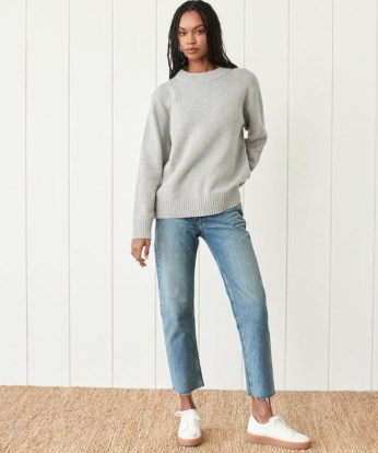 JENNI KAYNE Oversized Crewneck in Grey | women’s drop shoulder sweaters | womens boyfriend style sweater | chic chunky jumpers | luxe knitwear - flipped