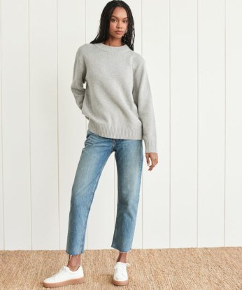 JENNI KAYNE Oversized Crewneck in Grey | women’s drop shoulder sweaters | womens boyfriend style sweater | chic chunky jumpers | luxe knitwear