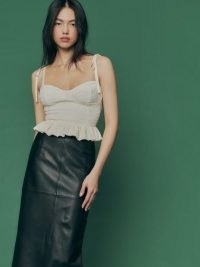 Reformation Pallas Top in White | tie shoulder strap peplum tops | sleeveless fitted bodice top with a sweetheart neckline