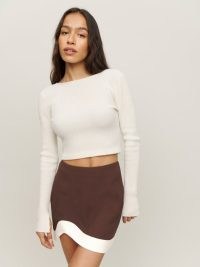 Reformation Penny Skirt in Cafe / Ivory | women’s asymmetric hem mini skirts | chic colour block fashion