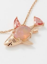 DANIELA VILLEGAS Baby Shark diamond, opal & 18kt gold necklace – women’s fine jewellery – pendants with pink sapphires and opals – luxury fish pendant necklaces – matchesfashion