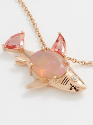 DANIELA VILLEGAS Baby Shark diamond, opal & 18kt gold necklace – women’s fine jewellery – pendants with pink sapphires and opals – luxury fish pendant necklaces – matchesfashion - flipped